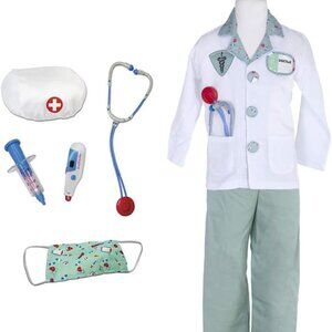 New w/Tag-Great Pretenders Green Doctor with 6 Accessories in Garment  vinyl Bag